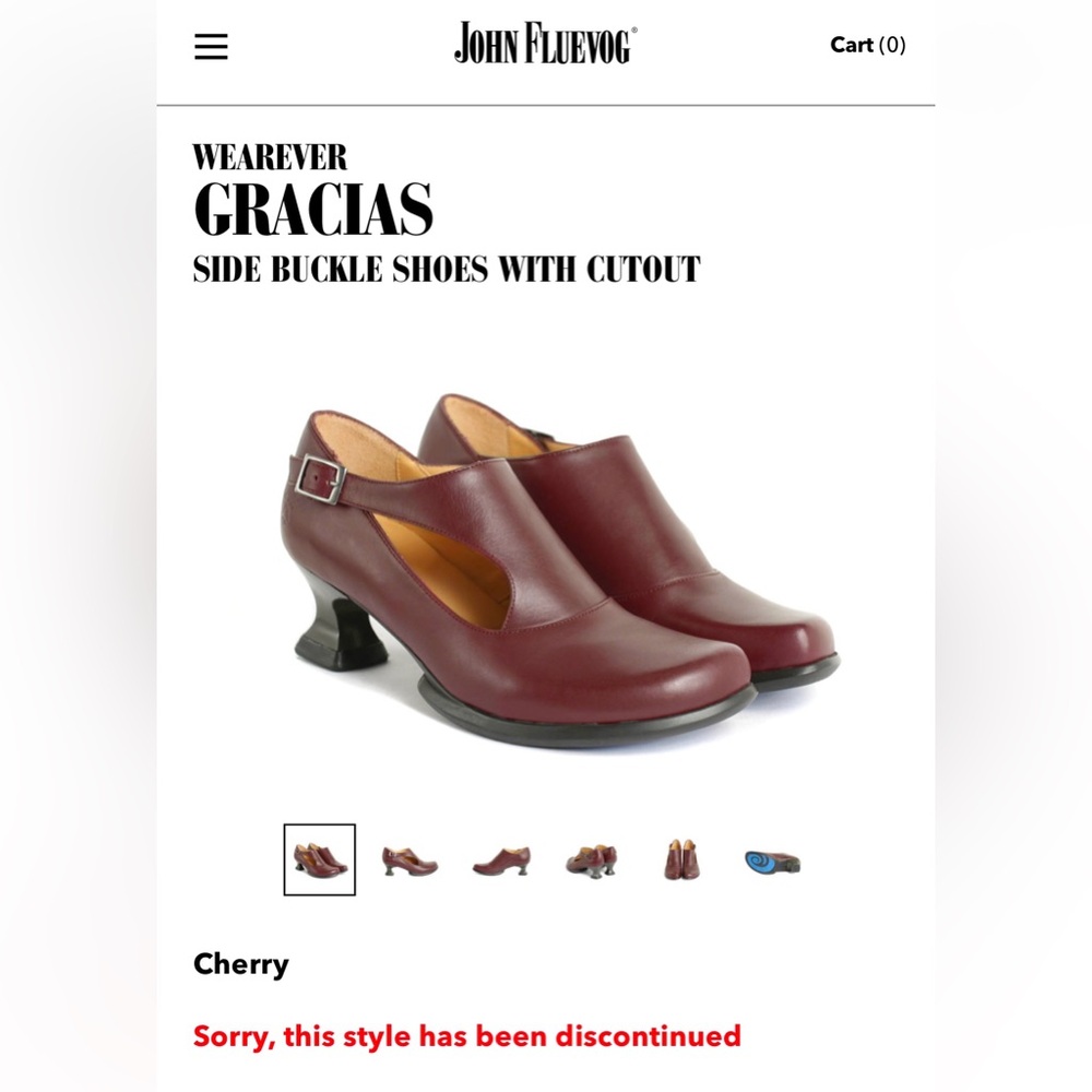 John Fluevog Size 8.5 Wearever Gracias Side Buckle Shoes Cherry DISCONTINUED